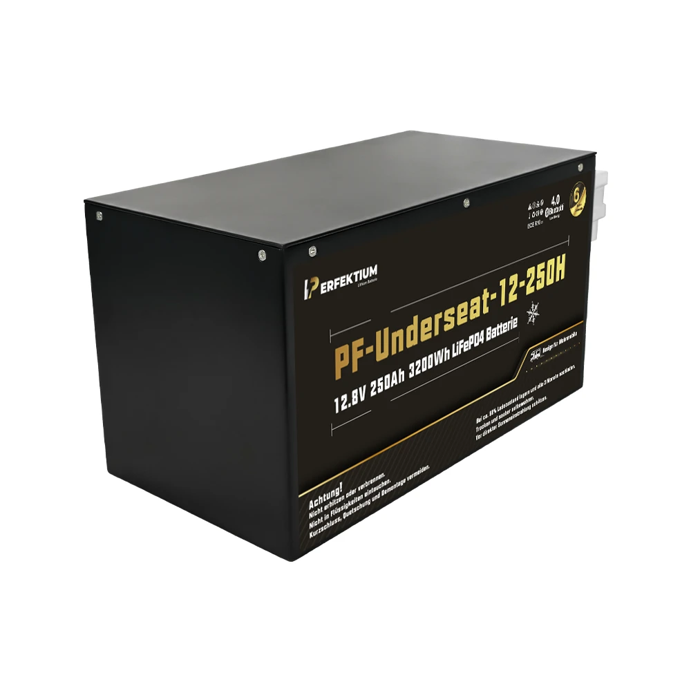 Perfektium PF-Serie LiFePO4-Lithiumbatterie 12,8 V 250 Ah, Smart-BMS mit Bluetooth, Wohnmobil-Untersitzbatterie mit Heizung