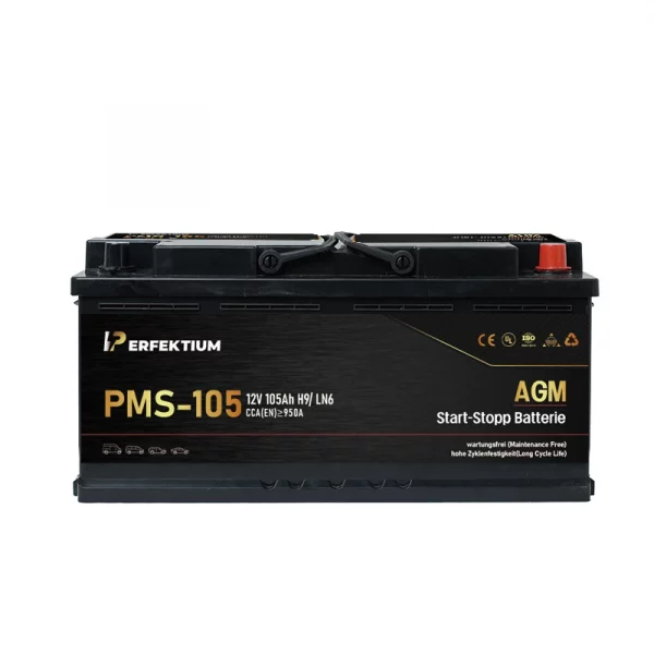 Perfektium PMS-Serie AGM Start-Stopp-Batterie 12 V 105Ah, entwickelt für moderne Fahrzeuge mit hoher Zyklenlebensdauer und wartungsfreiem Betrieb-3