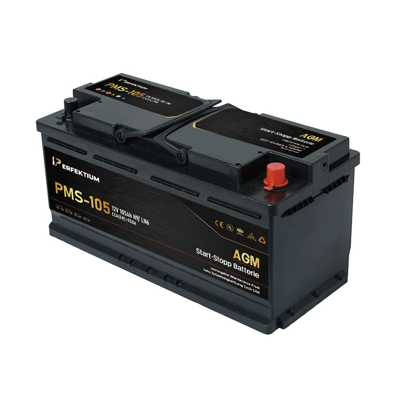 Perfektium PMS-Serie AGM Start-Stopp-Batterie 12 V 105Ah, entwickelt für moderne Fahrzeuge mit hoher Zyklenlebensdauer und wartungsfreiem Betrieb