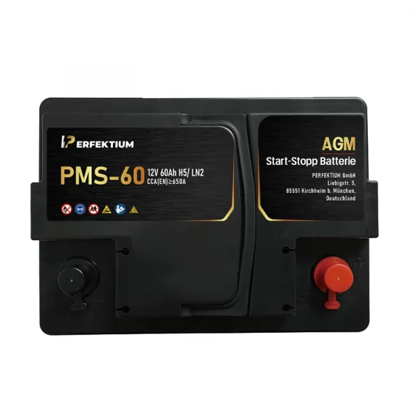 Perfektium PMS-Serie AGM Start-Stopp-Batterie 12 V 60Ah, entwickelt für moderne Fahrzeuge mit hoher Zyklenlebensdauer und wartungsfreiem Betrieb Perfektium PMS-Serie AGM Start-Stopp-Batterie 12 V 60Ah, entwickelt für moderne Fahrzeuge mit hoher Zyklenlebensdauer und wartungsfreiem Betrieb