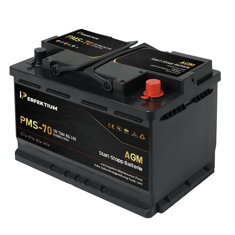 Perfektium PMS-Serie AGM Start-Stopp-Batterie 12 V 70Ah, entwickelt für moderne Fahrzeuge mit hoher Zyklenlebensdauer und wartungsfreiem Betrieb