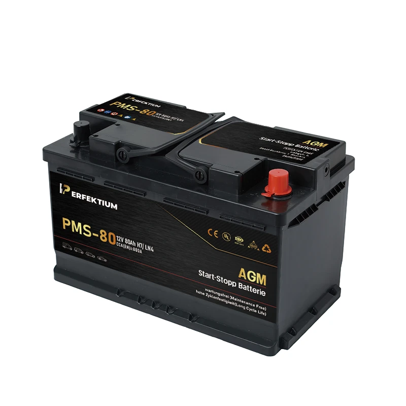 Perfektium PMS-Serie AGM Start-Stopp-Batterie 12 V 80Ah, entwickelt für moderne Fahrzeuge mit hoher Zyklenlebensdauer und wartungsfreiem Betrieb