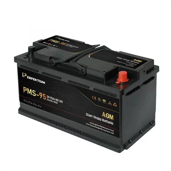 Perfektium PMS-Serie AGM Start-Stopp-Batterie 12 V 95Ah, entwickelt für moderne Fahrzeuge mit hoher Zyklenlebensdauer und wartungsfreiem Betrieb Perfektium PMS-Serie AGM Start-Stopp-Batterie 12 V 95Ah, entwickelt für moderne Fahrzeuge mit hoher Zyklenlebensdauer und wartungsfreiem Betrieb